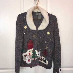 Vintage faux fur collar Christmas sweater